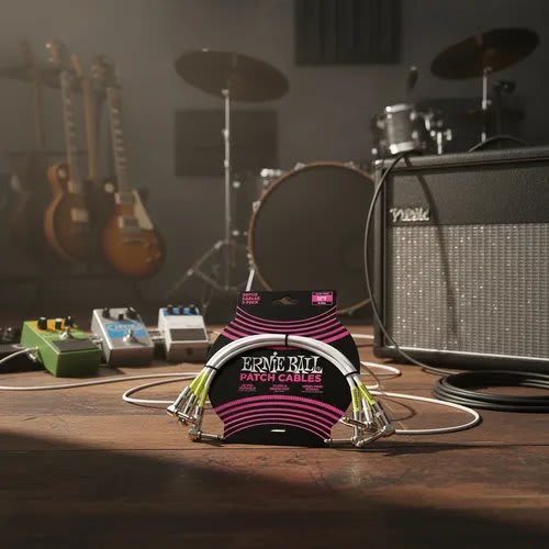 ERNIE BALL (6055) 30cm patch 3 PACK Angle/Angle  - DUAL CONDUCTOR White