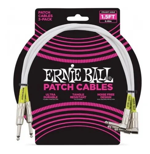 ERNIE BALL (6056) 45cm patch 3 PACK Straight/Angle  - DUAL CONDUCTOR White