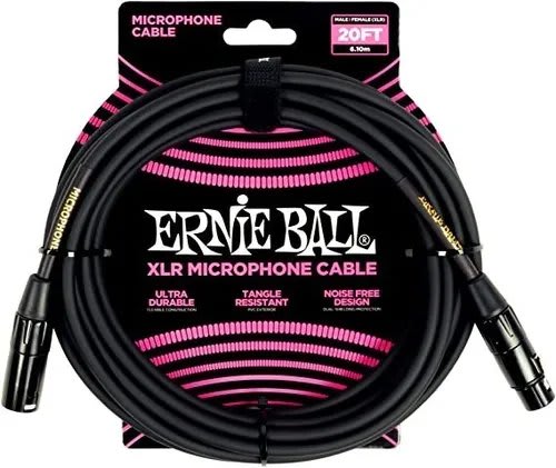 ERNIE BALL (P06388) 20ft Male Female XLR Microphone Cable Black