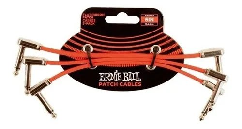 ERNIE BALL (6402) FLAT 15 cm Ribbon Patch Cable 3-Pack Angle/Angle  - RED