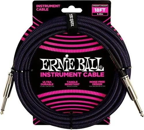 ERNIE BALL (6395) 18' Braided Straight/Straight - DUAL CONDUCTOR Purple / Black