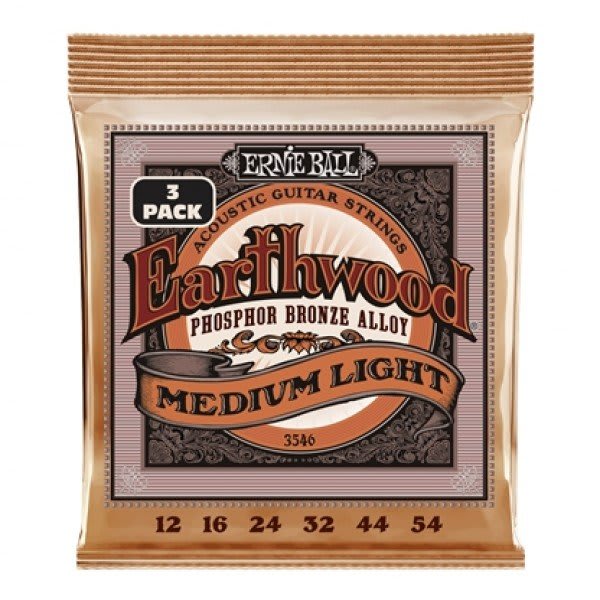 ERNIE BALL (3546) Earthwood Med Light Phos Brnz Ac Gtr Strings 3 Pk 12 54