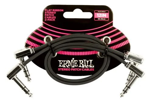 ERNIE BALL (6405) 30 cm  Flat Ribbon Stereo Patch Cable Black 2 Pack TRS