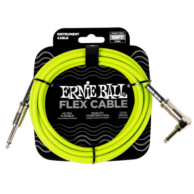 ERNIE BALL (6465) 10' Flex Instrument Cable Straight/ANGLE 10ft - Green