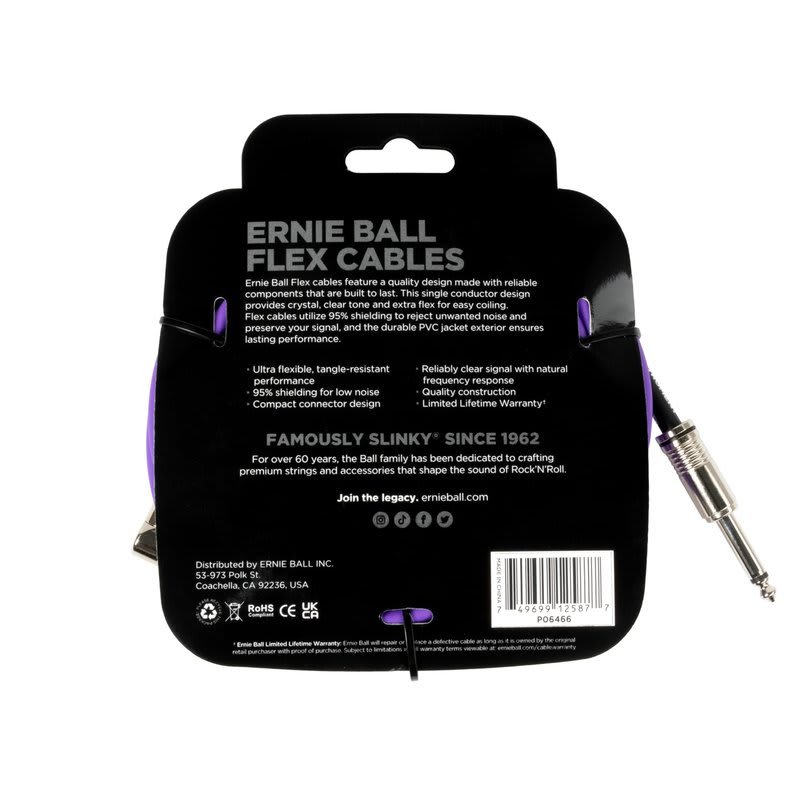 ERNIE BALL (6466) 20' Flex Instrument Cable Straight/ANGLE 20ft - Purple