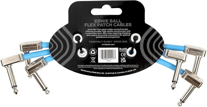 ERNIE BALL (P06460) Flex Patch Cable 6in - Blue - 3 Pack