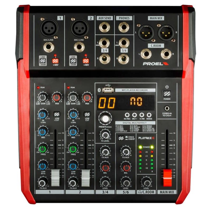 PROEL (PLAYMIX6) PLAYMIX6 MIXER PROEL 6 CANALES 2 XLR BT USB A PARA PENDRIVE EFECTOS DIGITALES Y PANTALLA LCD