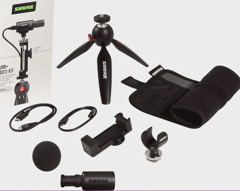 SHURE (MV88+DIG-VIDKIT) SOPORTE MV88+DIG-VIDKIT MICROFONO ESTEREO DE CONDENSADOR + TRIPODE Y SOPORTE DE CELULAR Y CABL