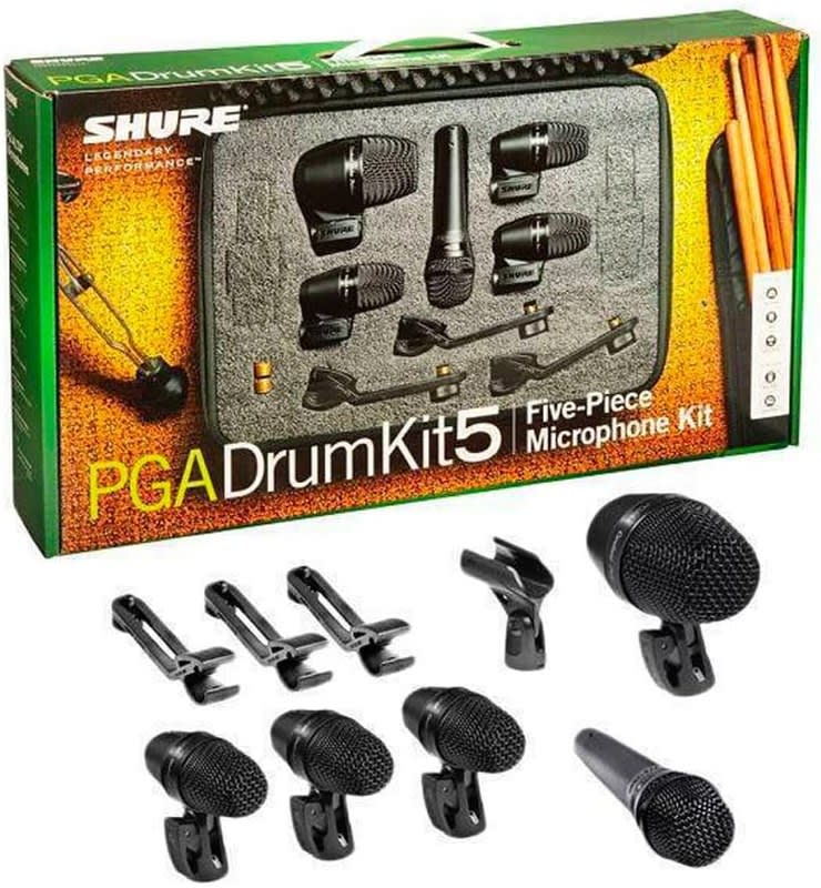 SHURE (PGADRUMKIT5) BATERÍA PGADRUMKIT5 CONJUNTO DE CINCO MICROFONOS Y SOPORTES PARA BATERIA MAS CABLES XLR