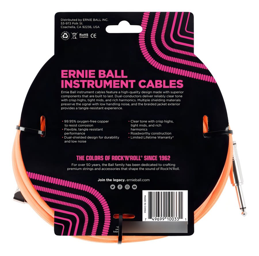 Ernie Ball Cable Para Instrumento P06079 3.05 Mts Naranja
