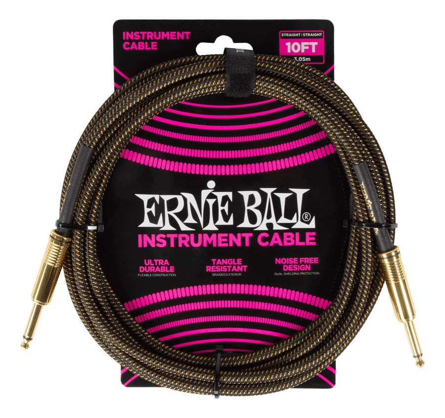 Cable Guitarra Bajo Ernie Ball 6428 Entelado 3 Mt. Marron