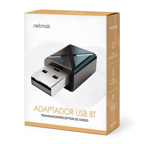 ADAPTADOR BLUETOOTH NETMAK NM-BT8 TRANSM/RECEPT USB + CABLE 3.5 PLUG