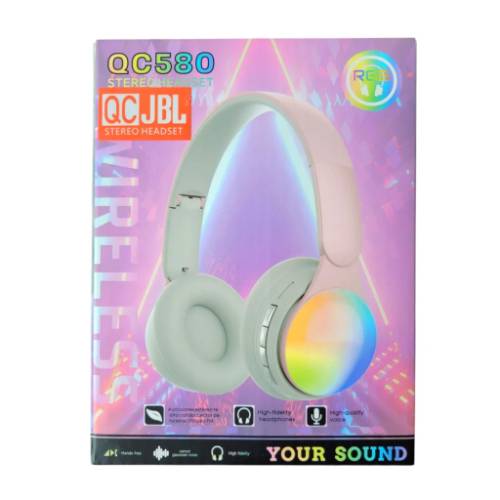 Auriculares Bluetooth Vincha Tipo JBL con Luces QC-580 ROSA