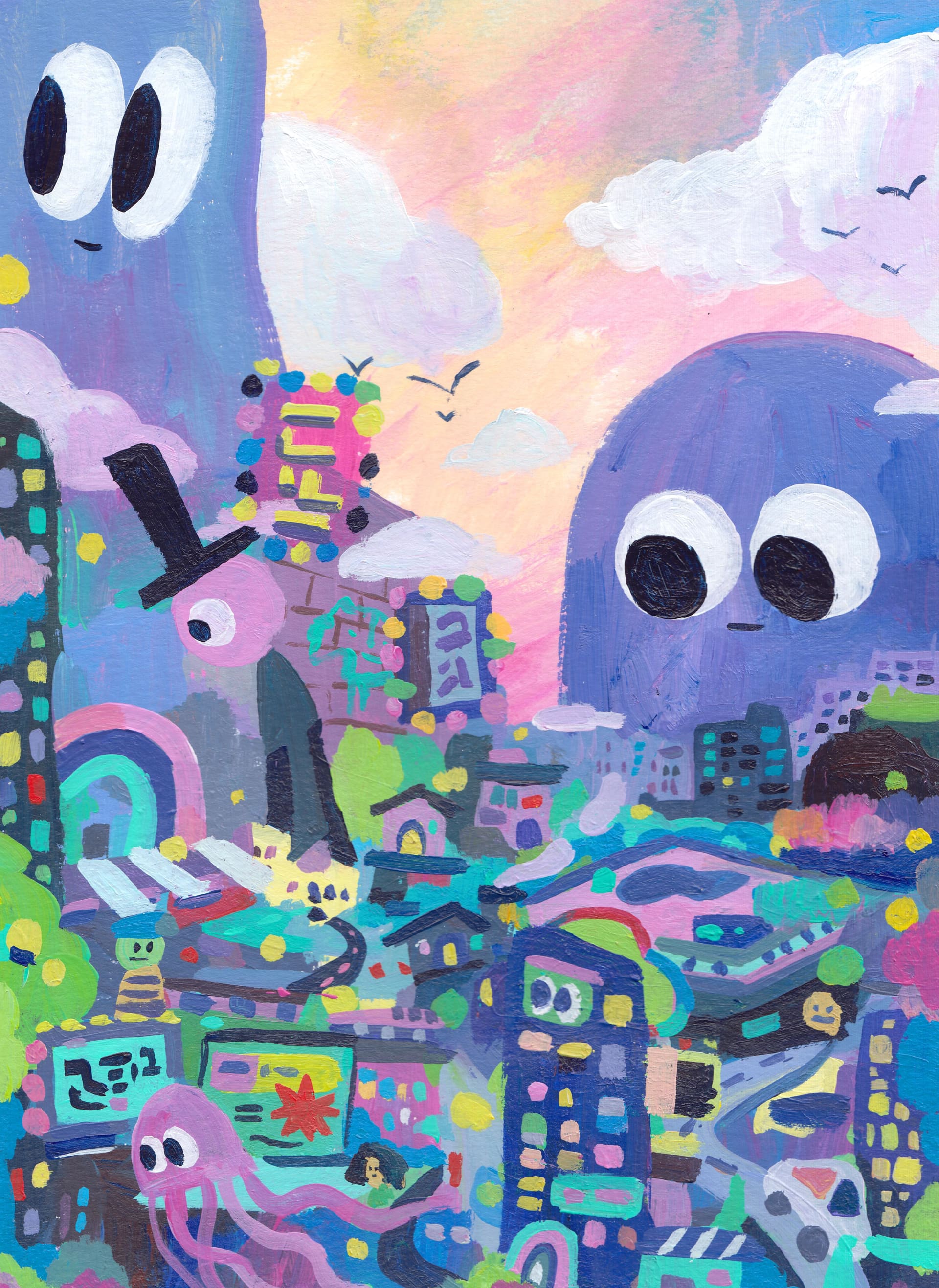 Whimsical Dreams in a Colorful Cityscape