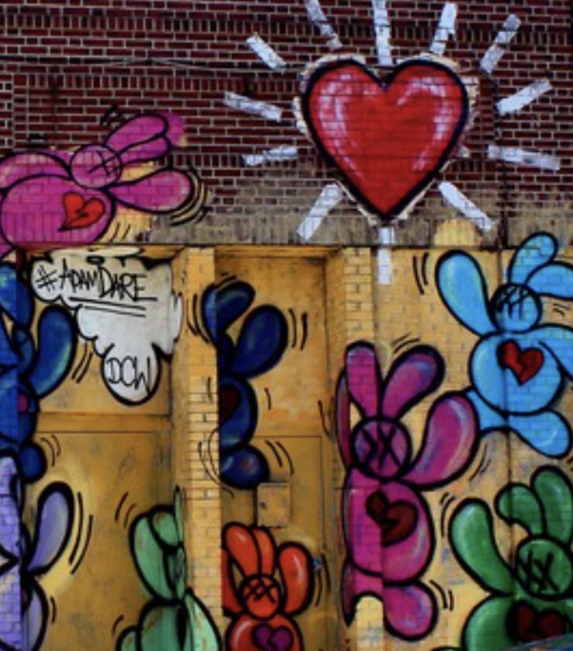 Whimsical Hearts in Vibrant Urban Harmony