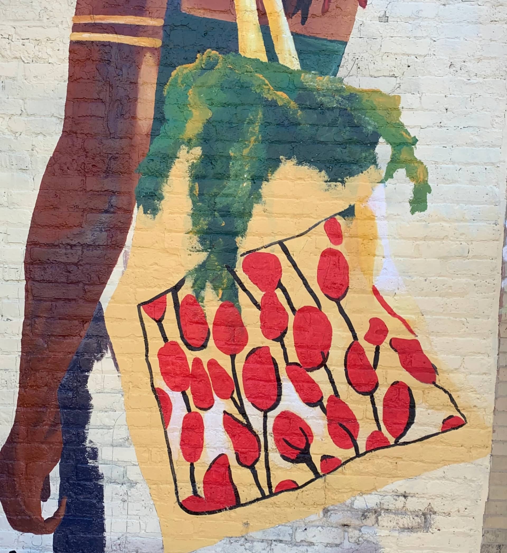 Rogers Park Community Mural (Image shows element I painted — yellow tote & red/black details)