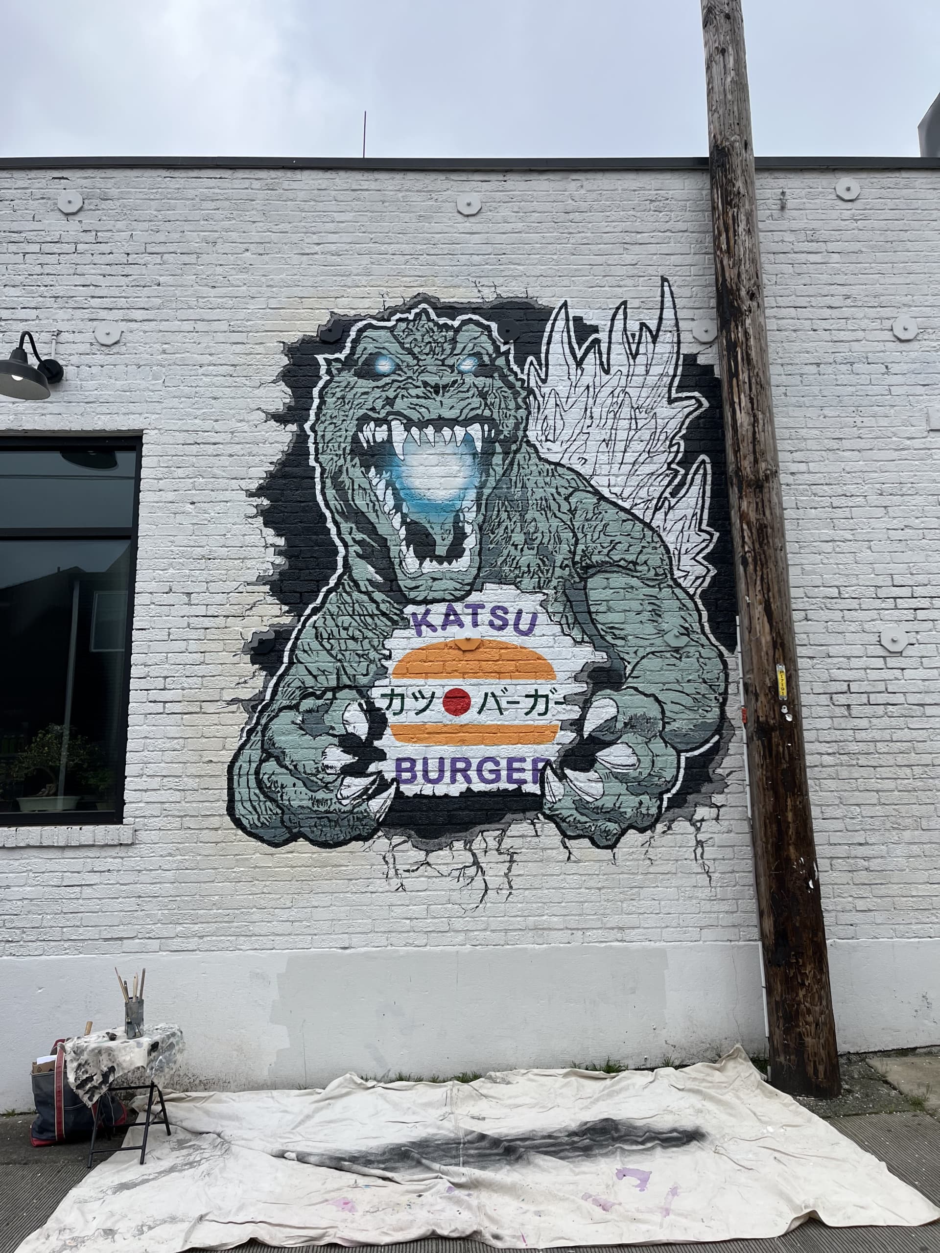 Godzilla Mural Tacoma Katsu Burger