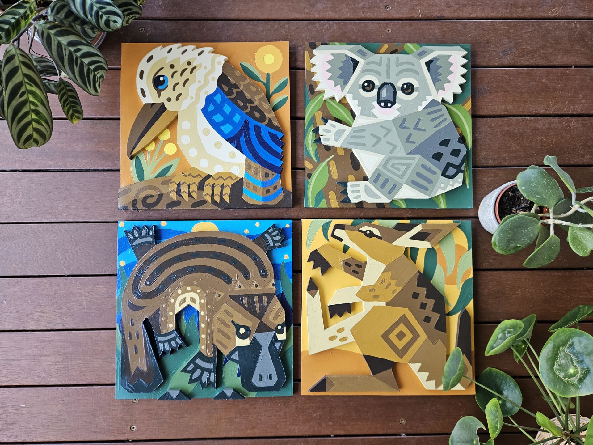 Four Animal Portraits with Geometric Patterning