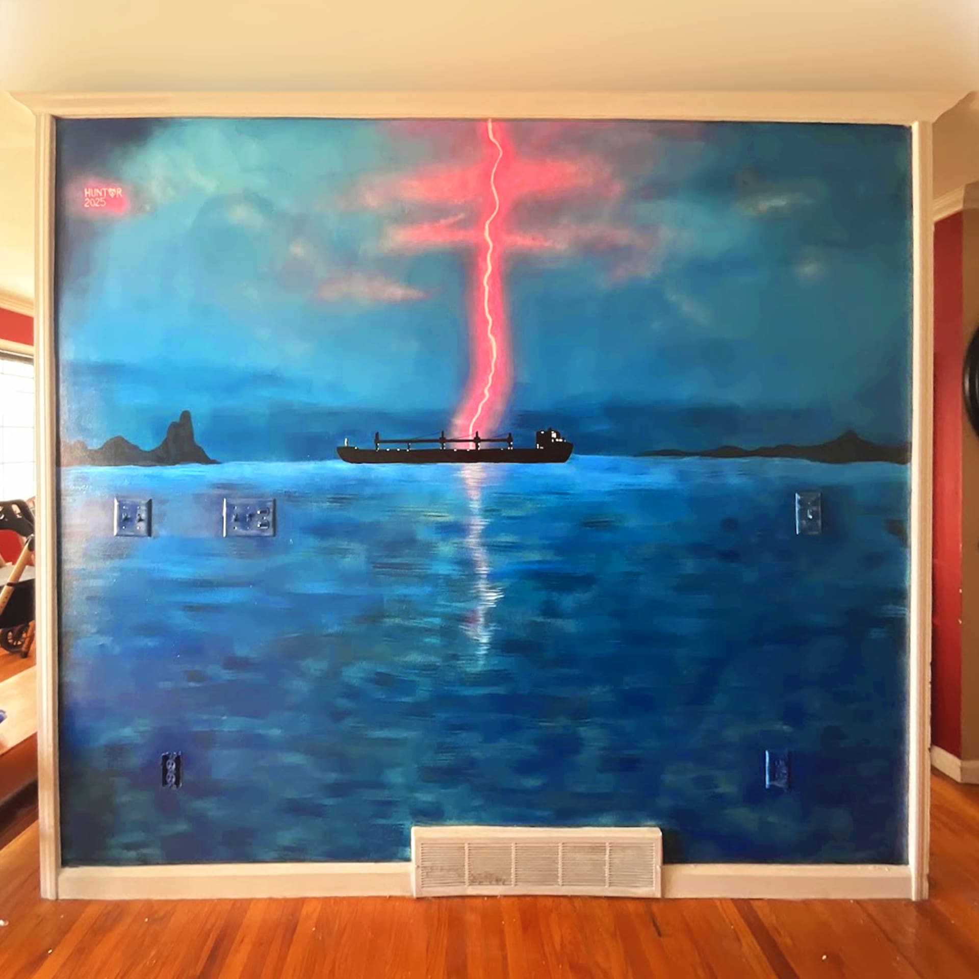 Pink Lightning Splits the Serene Sea
