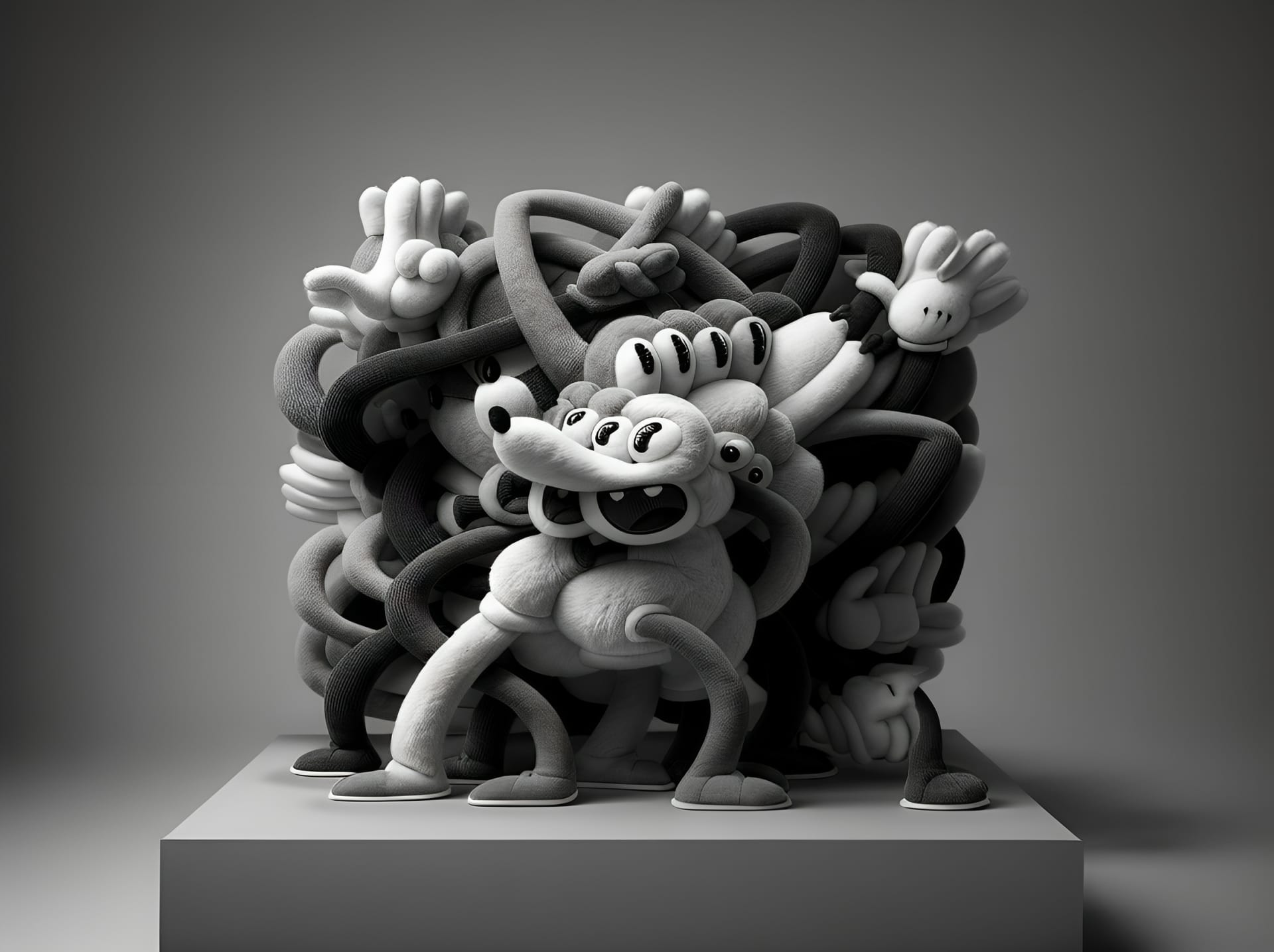 Cartoon motif plush by Brian Wooden