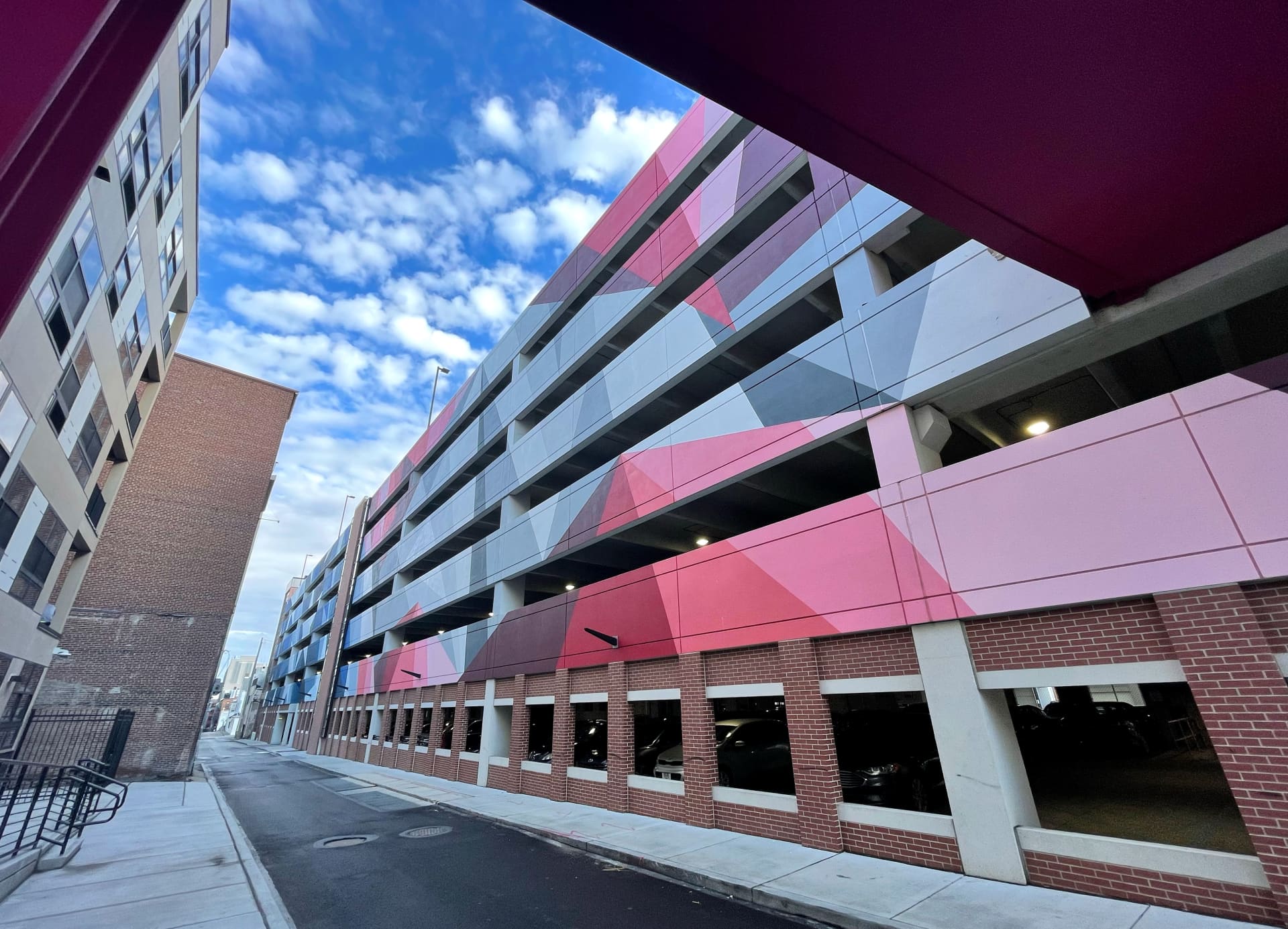 Abstract American Flag Parking Garage Mural by Dripped On Productions