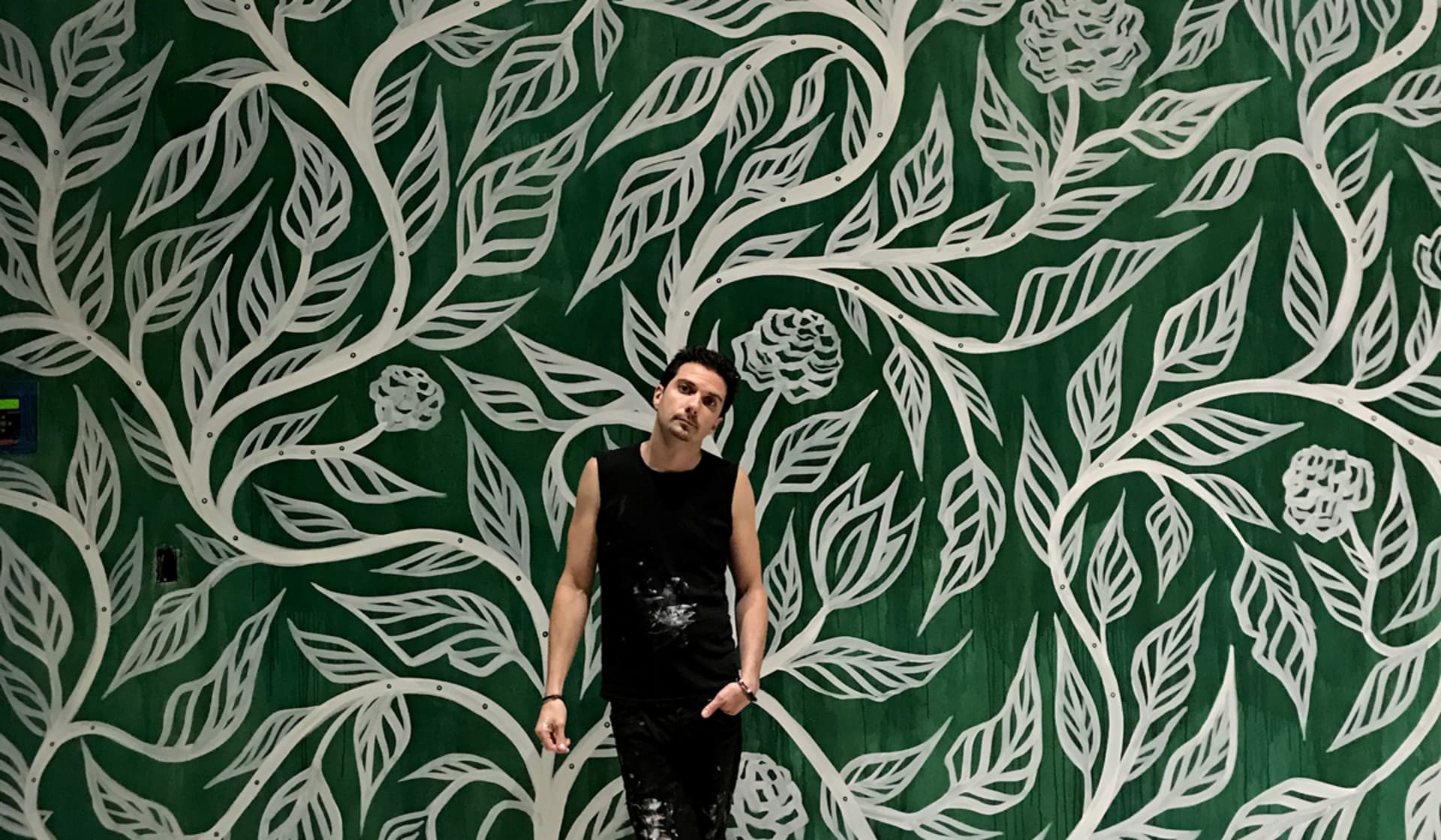 Flourish White Vines over Watercolor Green