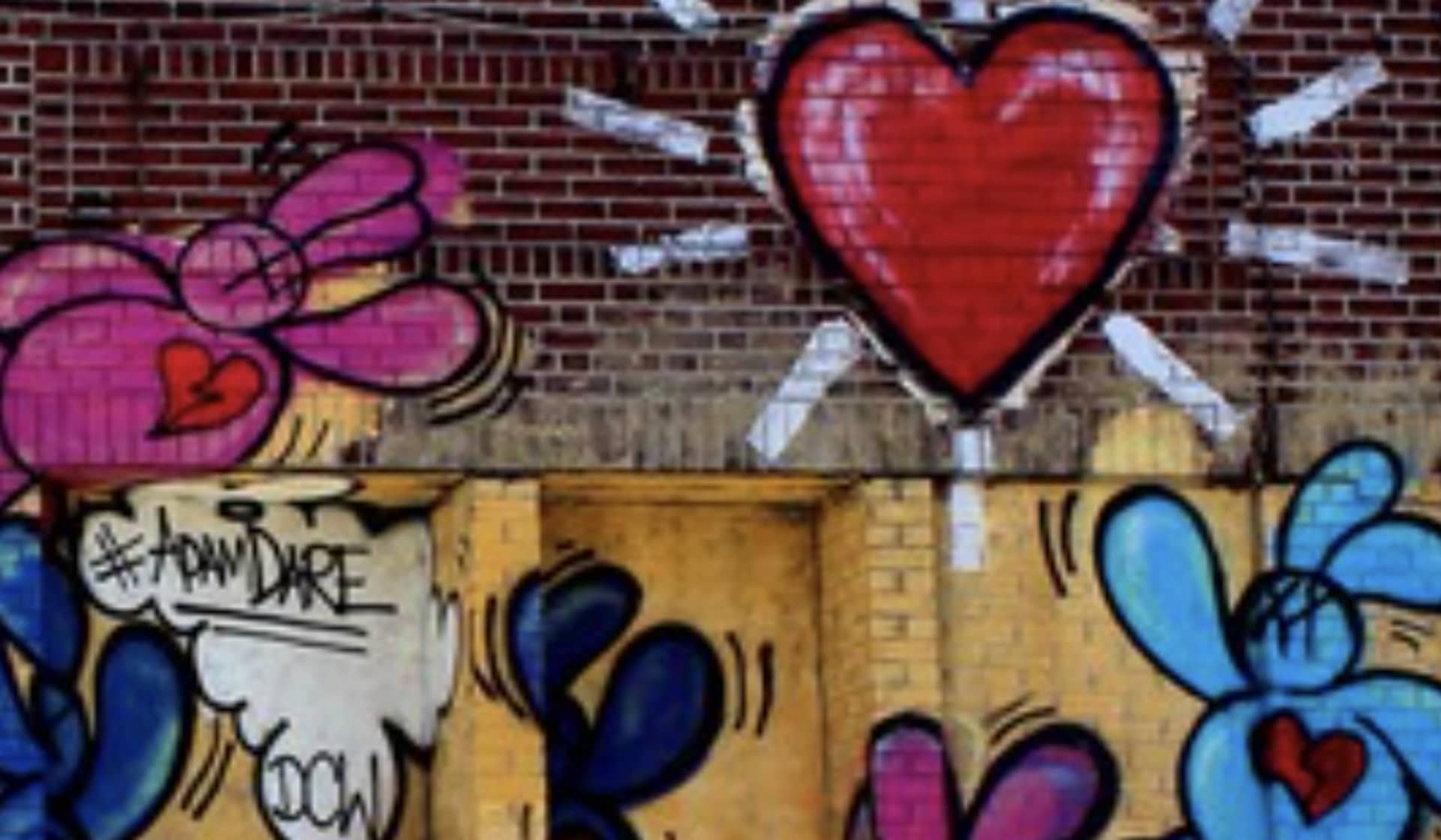 Whimsical Hearts in Vibrant Urban Harmony