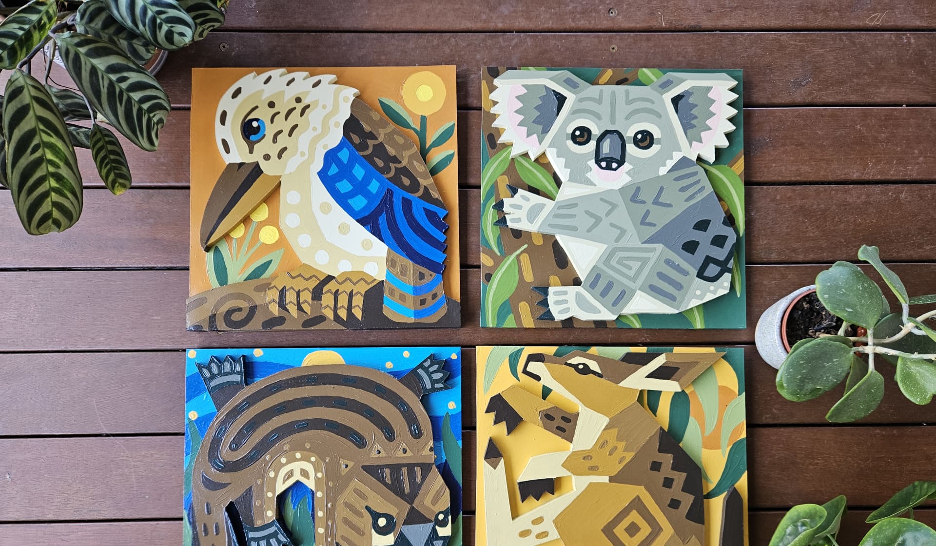 Four Animal Portraits with Geometric Patterning