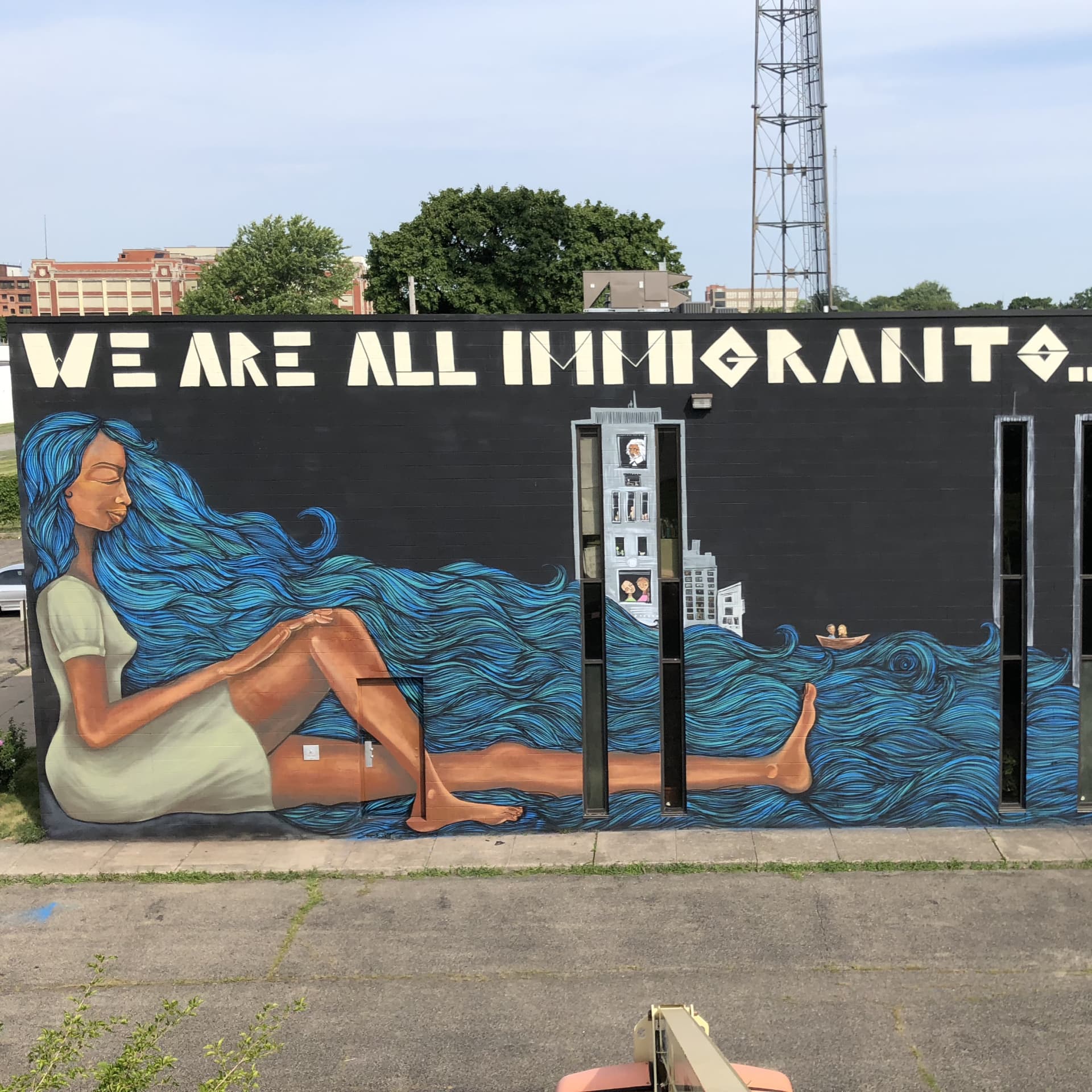 Voices of Unity in Flowing Blue Waves detail