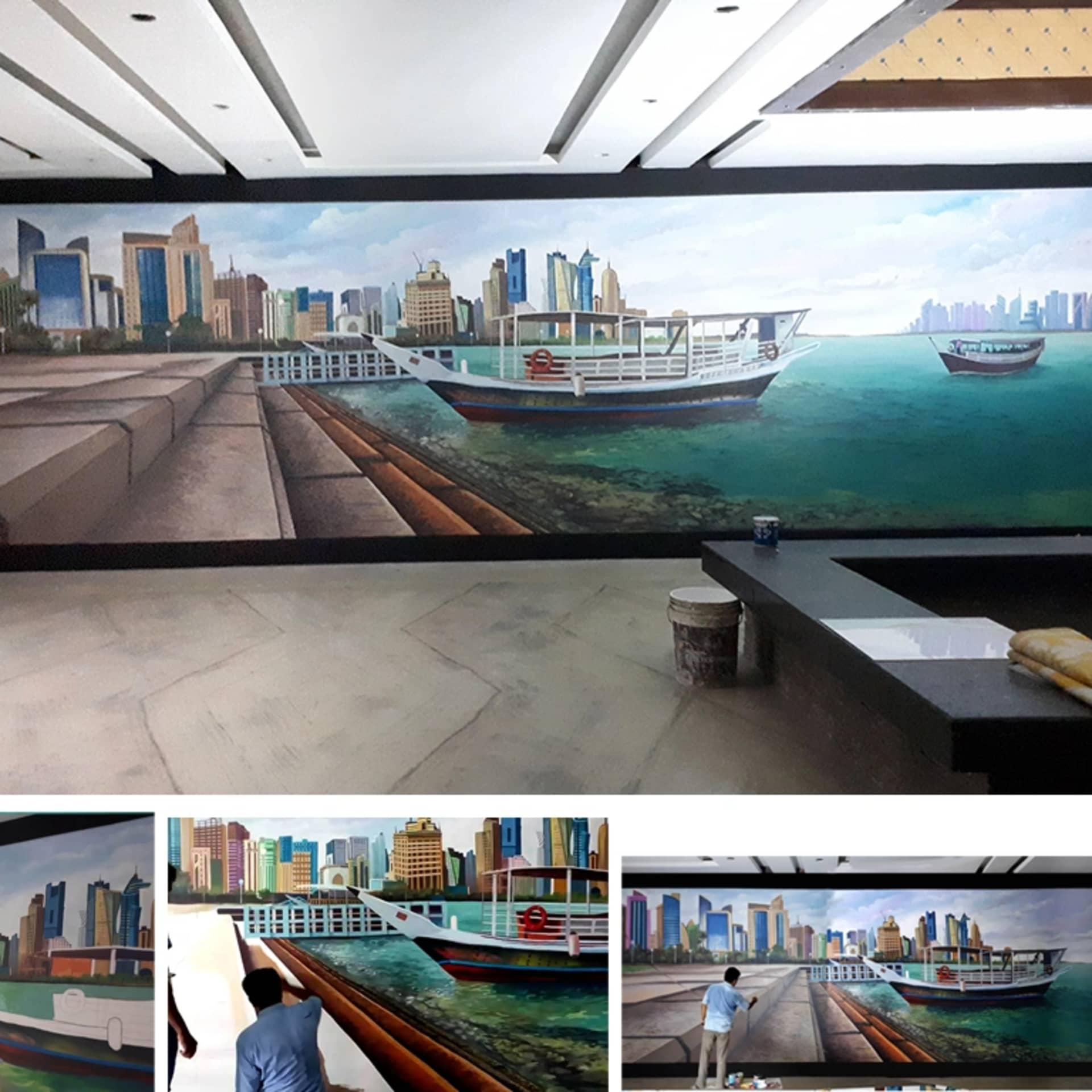 Qatar city scape wall mural detail