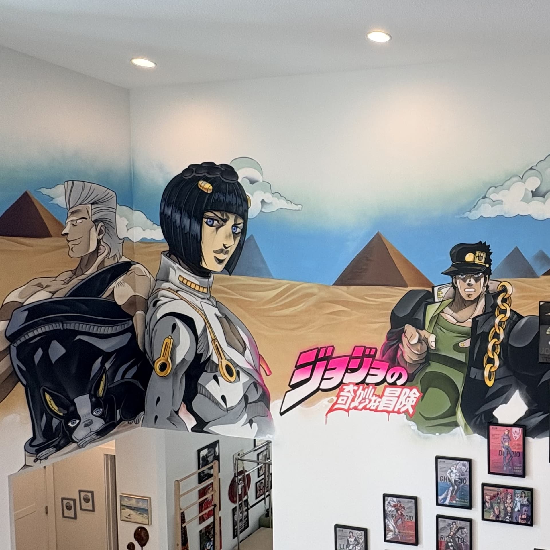 Anime Heroes Amidst Desert Pyramids detail