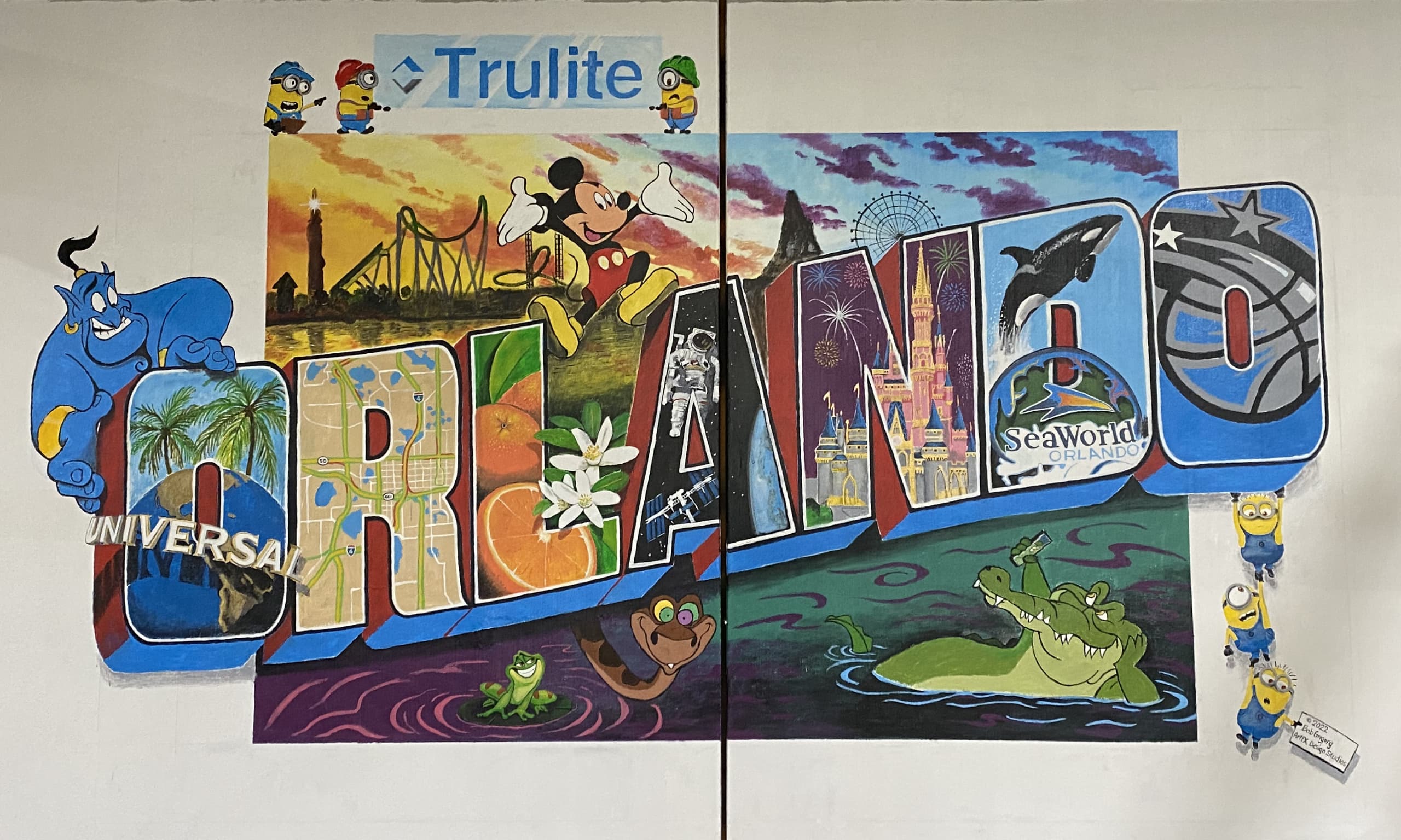 Trulite's Orlando postcard style mural
