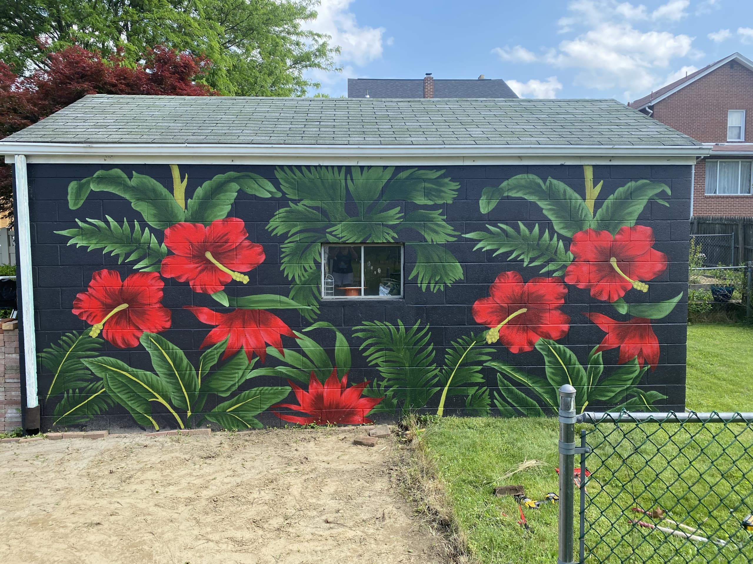 Tropical garage mural by Becky Frazier
