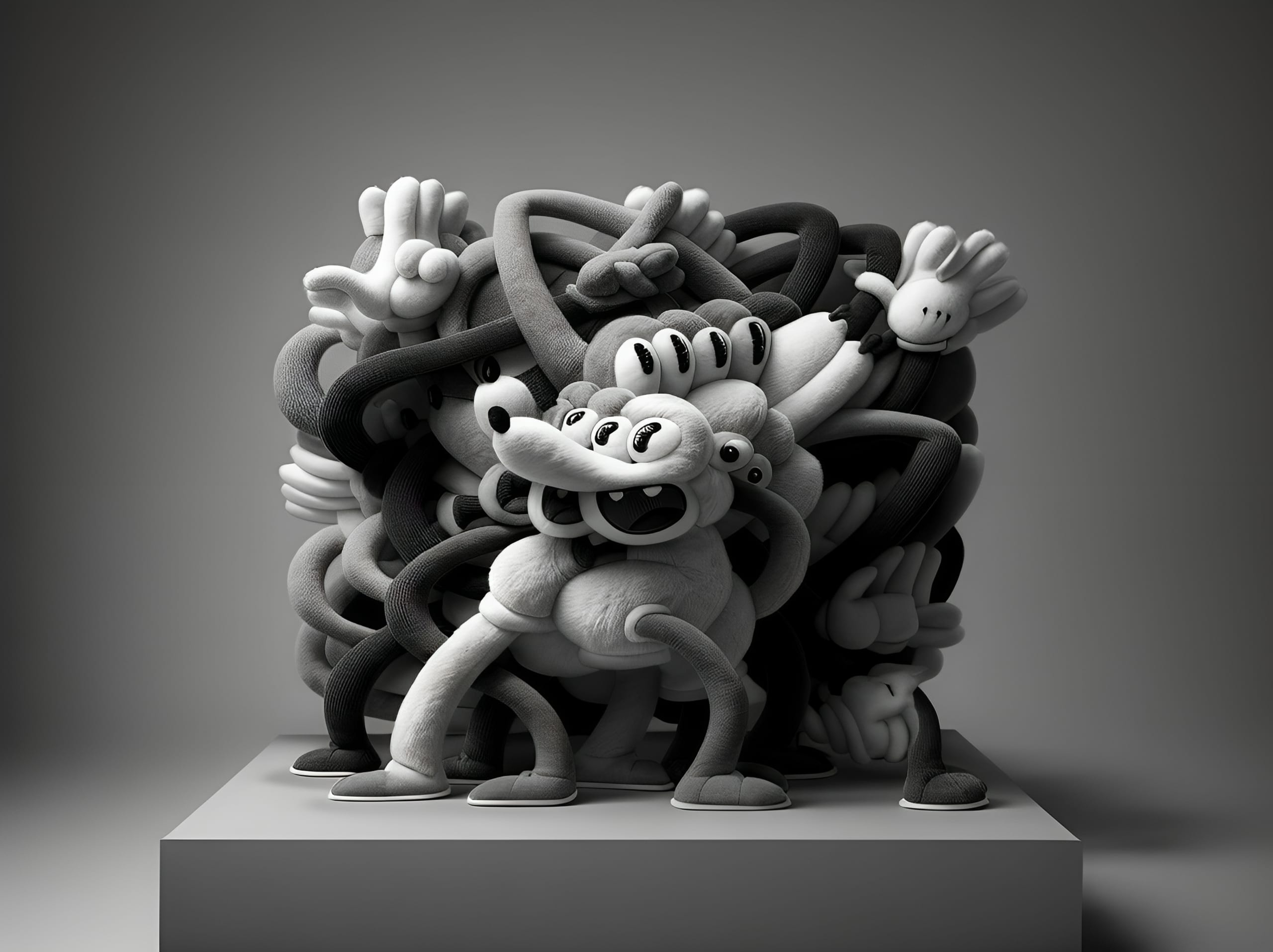 Cartoon motif plush by Brian Wooden
