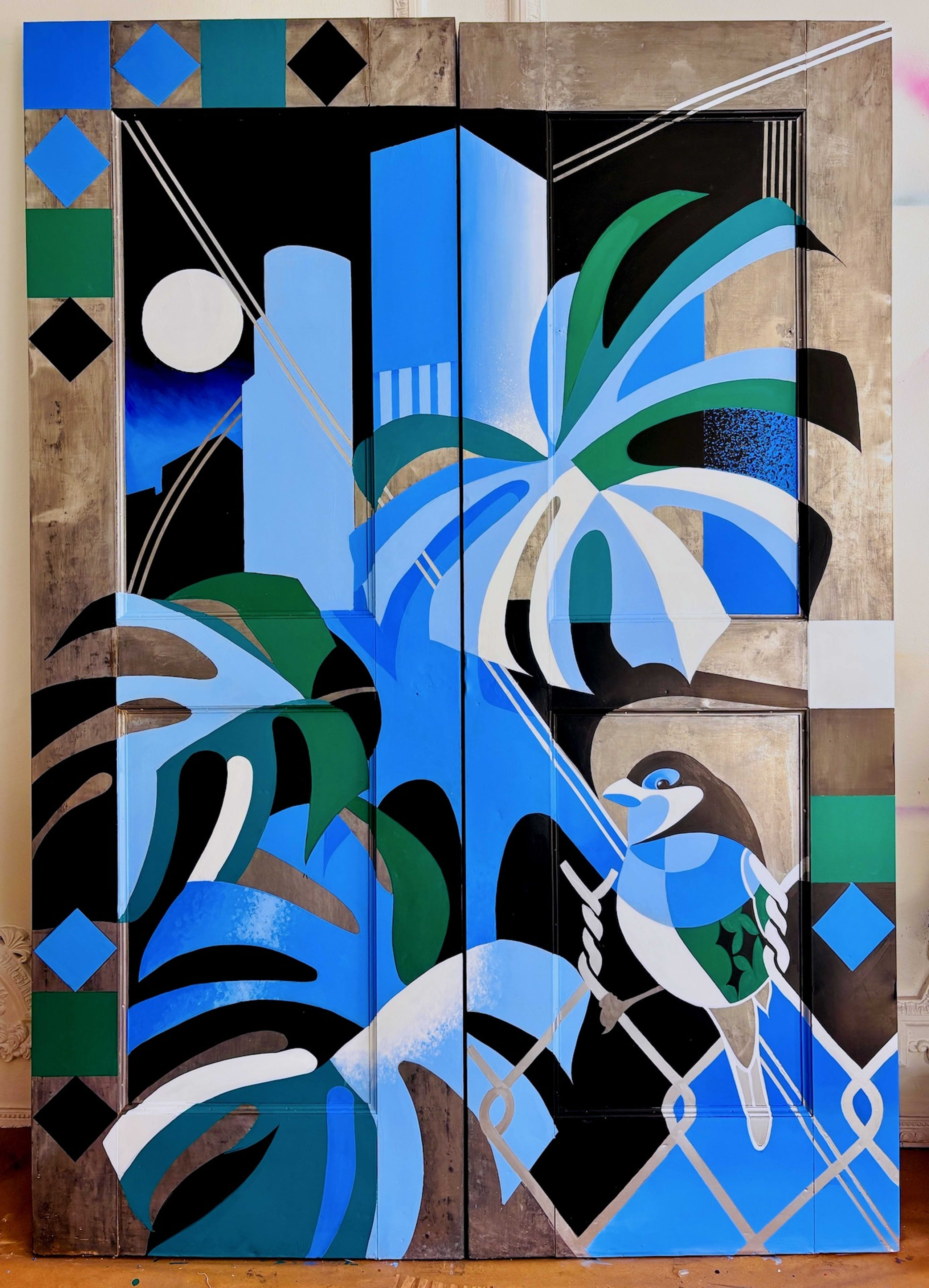 Urban Serenade in Blue and Green Harmony by COCO NELLA
