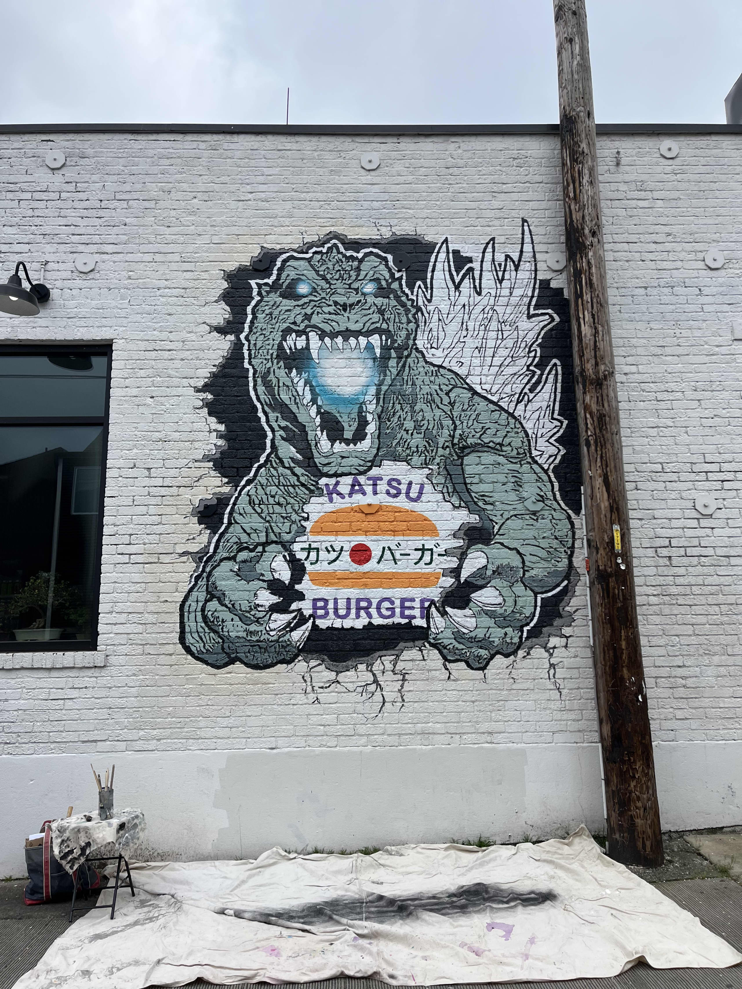 Godzilla Mural Tacoma Katsu Burger by Yansa