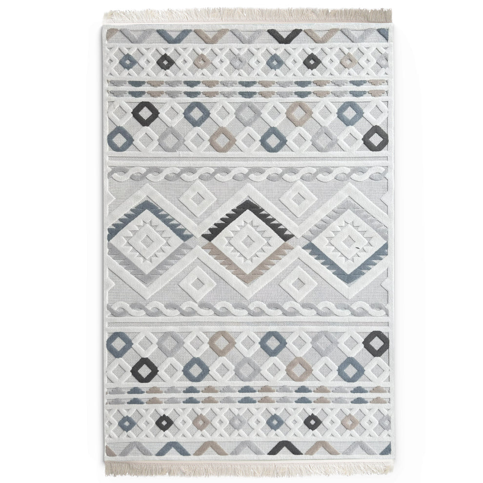 Tribal Aztec Pattern Rug - Modern Boho Diamond Fringe Area Rug