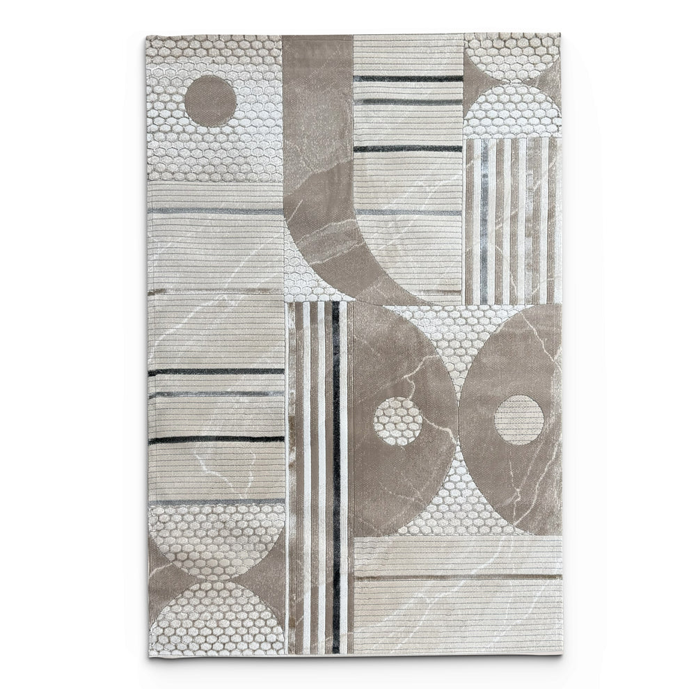 Modern Block Patchwork Rug - Contemporary Geometric Area Rug with Circles