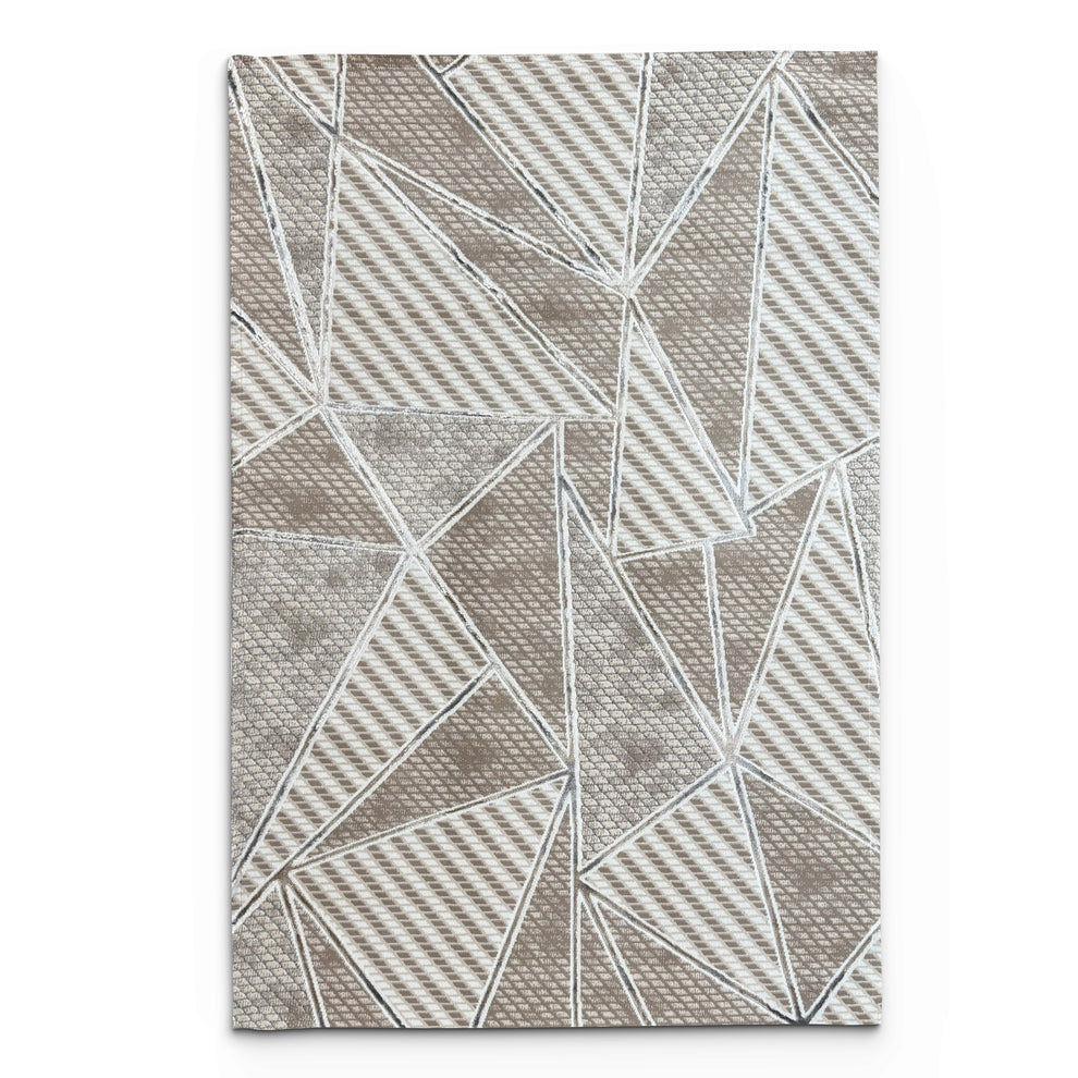 Modern Triangular Area Rug - Taupe White Geometric Line Pattern