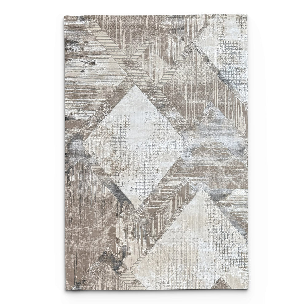 Abstract Geometric Area Rug - Grey White Diamond Distressed Design