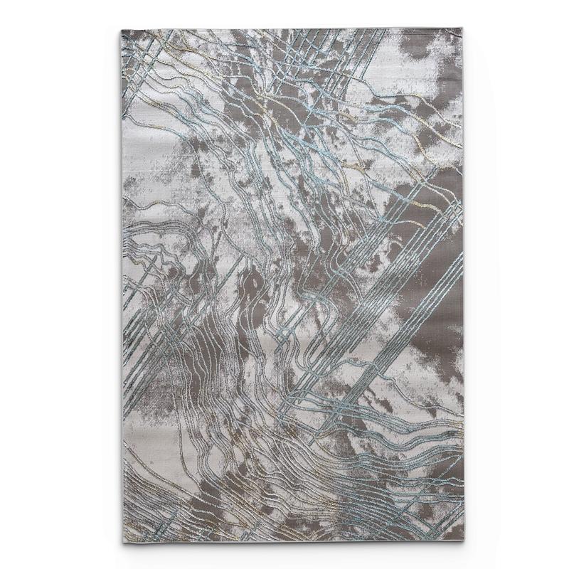 Topographic Map Gray Area Rug - Modern Geographic Design