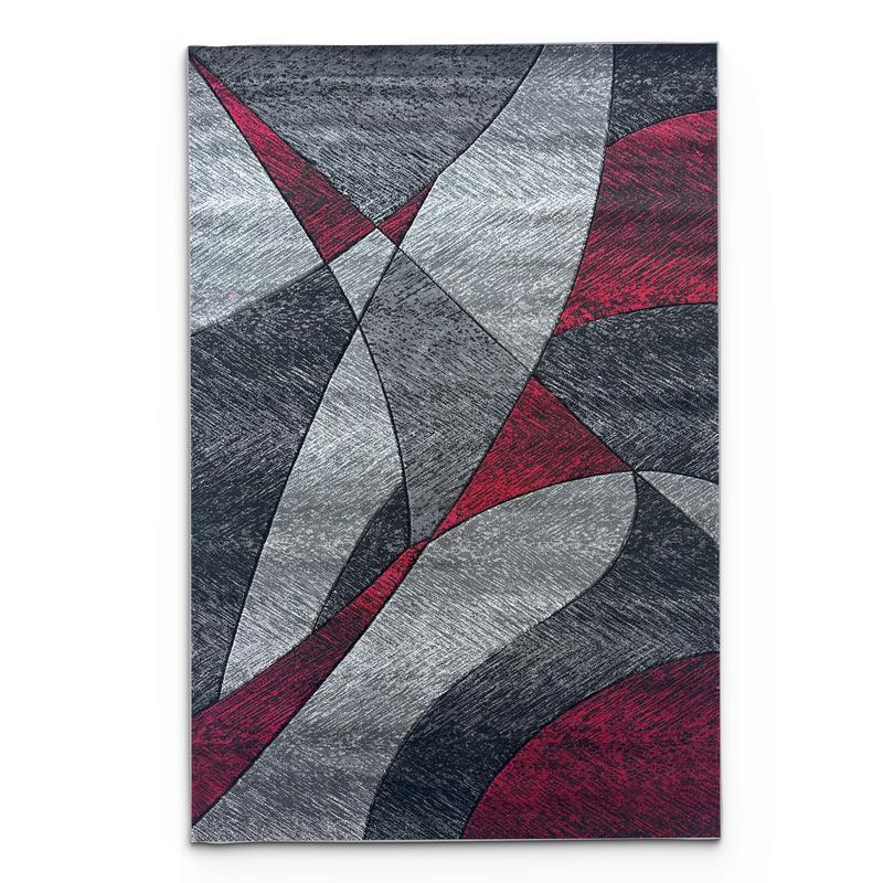 Modern Geometric Red Gray Area Rug - Abstract Angular Design