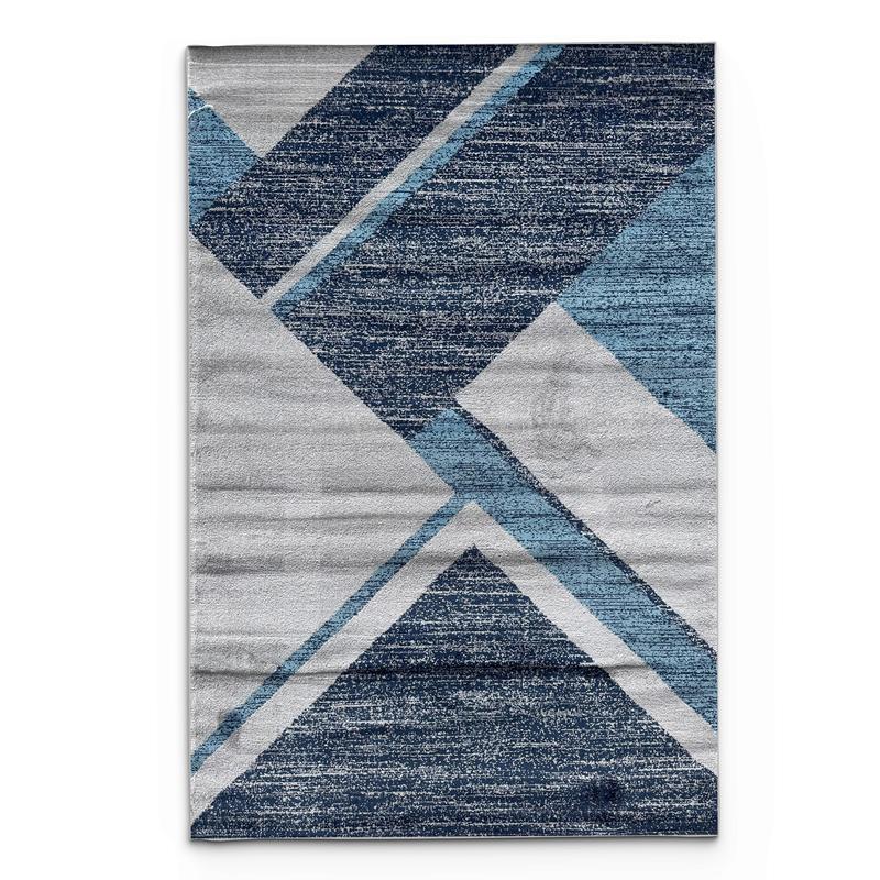 Blue Gray Chevron Area Rug - Modern Angular Pattern