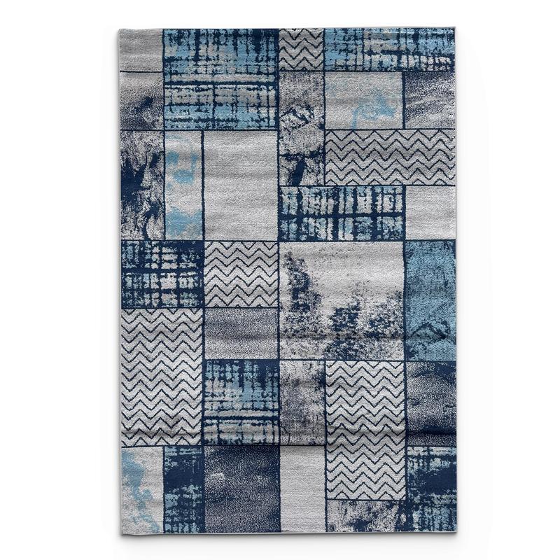 Modern Blue Patchwork Area Rug