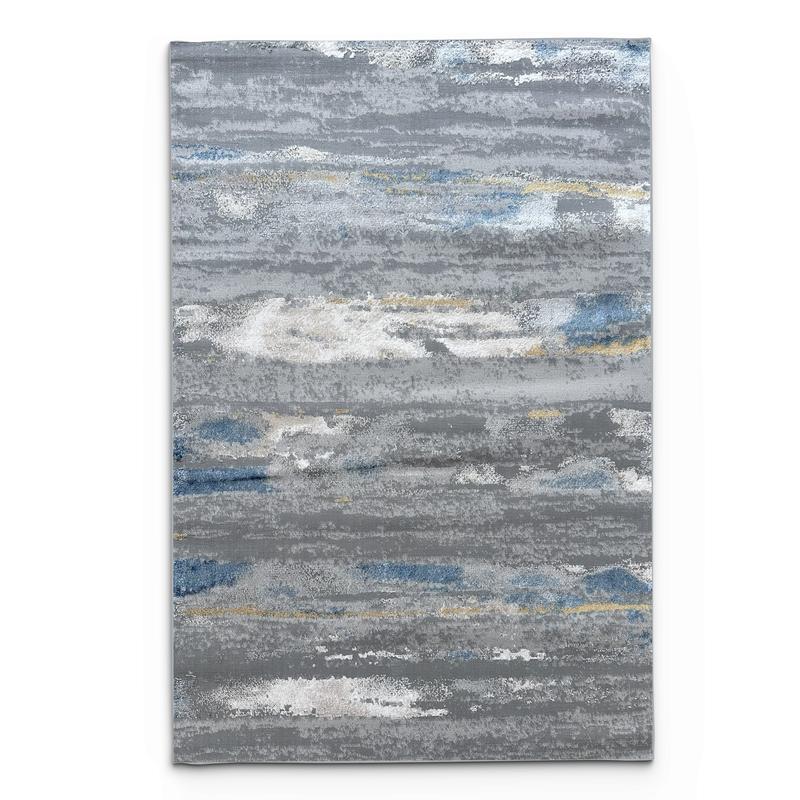 Abstract Ocean Waves Distressed Area Rug - Blue Grey Modern Contemporary Design