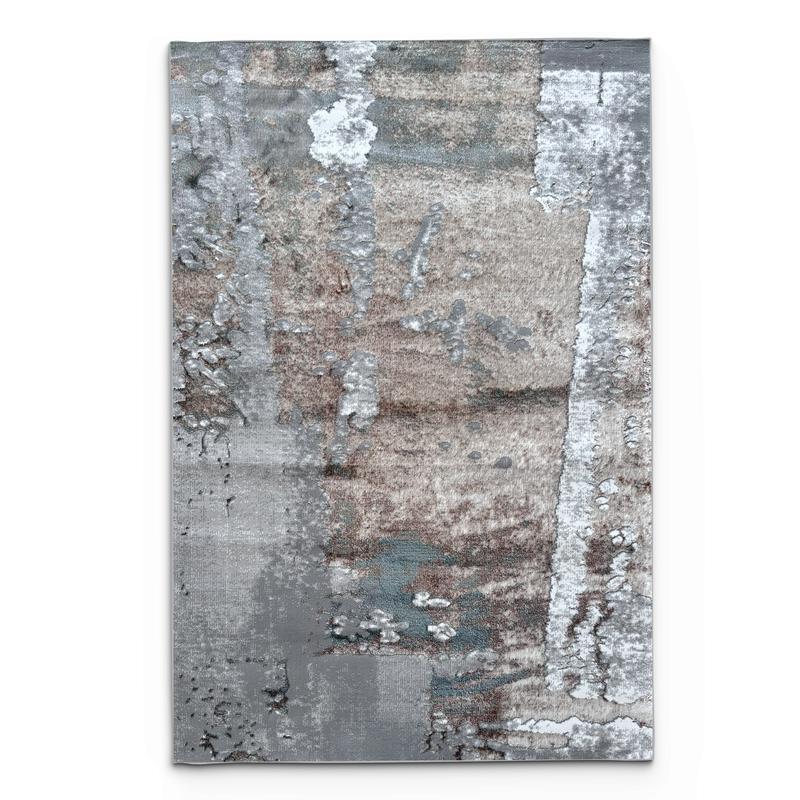 Industrial Concrete Abstract Area Rug - Distressed Grey Brown Contemporary Design