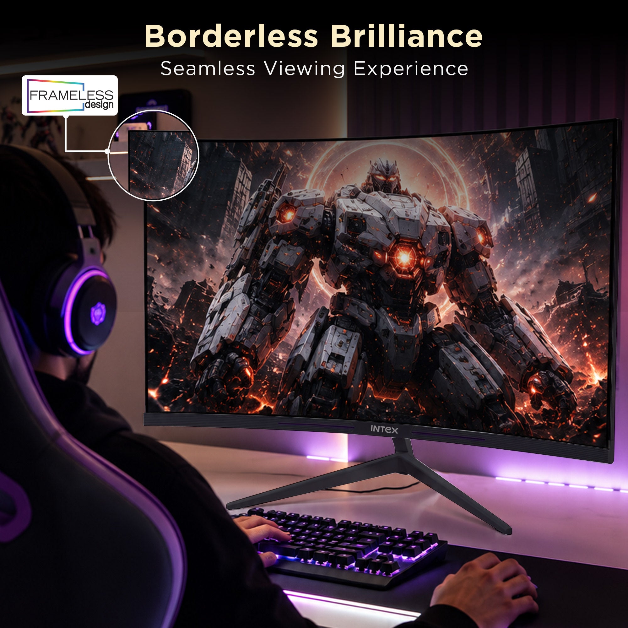 Intex IT-2201C 27" Full HD Curved Monitor | 1500R VA | 100Hz | 5ms | Speakers | HDMI | DP feature 2