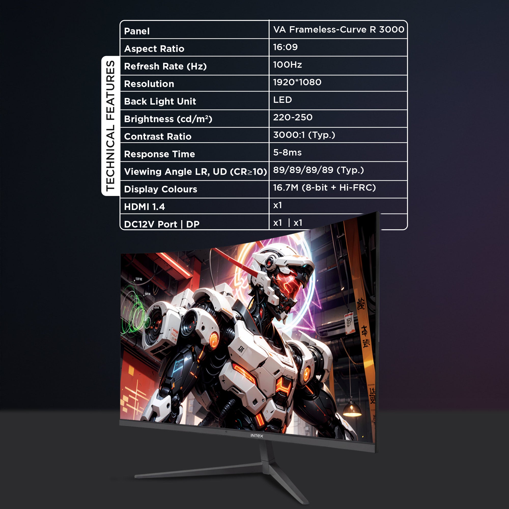 Intex IT-3230C 32" Full HD Curved Monitor | 1800R | 100Hz | Speakers | HDMI feature 4