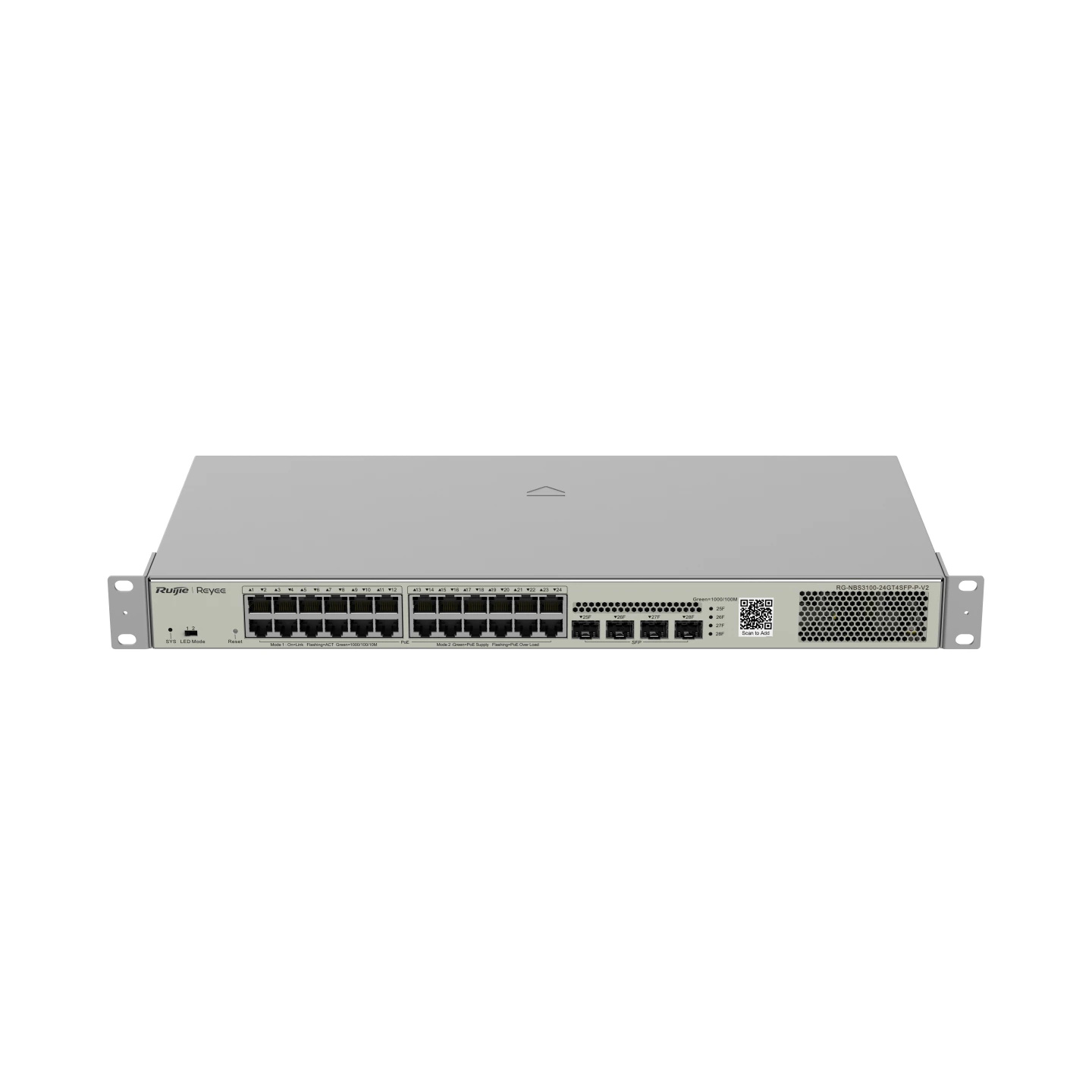 Ruijie Reyee RG-NBS3100-24GT4SFP-P-V2 28-Port Gigabit Layer 2 Cloud Managed PoE Switch | 370W PoE | 4 SFP Uplink | 19" Rack-mount