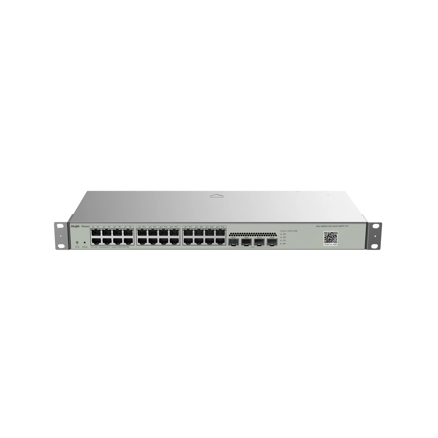 Ruijie Reyee RG-NBS3100-24GT4SFP-V2 28-Port Gigabit Layer 2 Cloud Managed Non-PoE Switch | 4 SFP Uplink | Metal Case | 19" Rack-mount